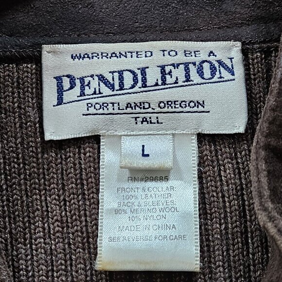 Pendleton Brown Suede Wool Jacket Womens L Tall Leather Full Zip Pockets Cottage - Picture 3 of 15
